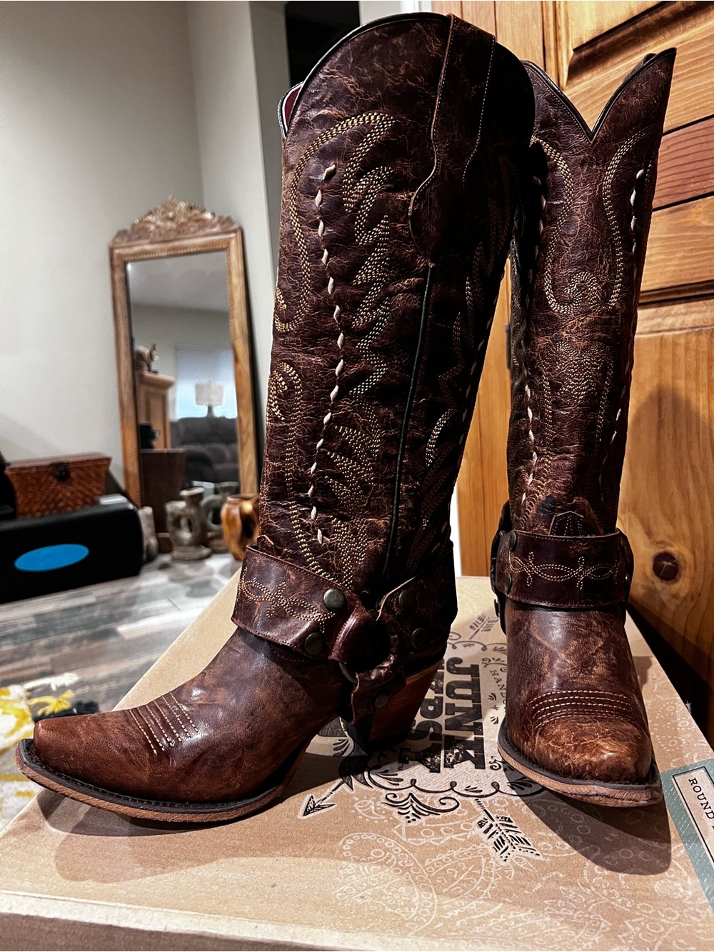 Vagabond Dark Brown Leather Western Harness Boots 7.5
